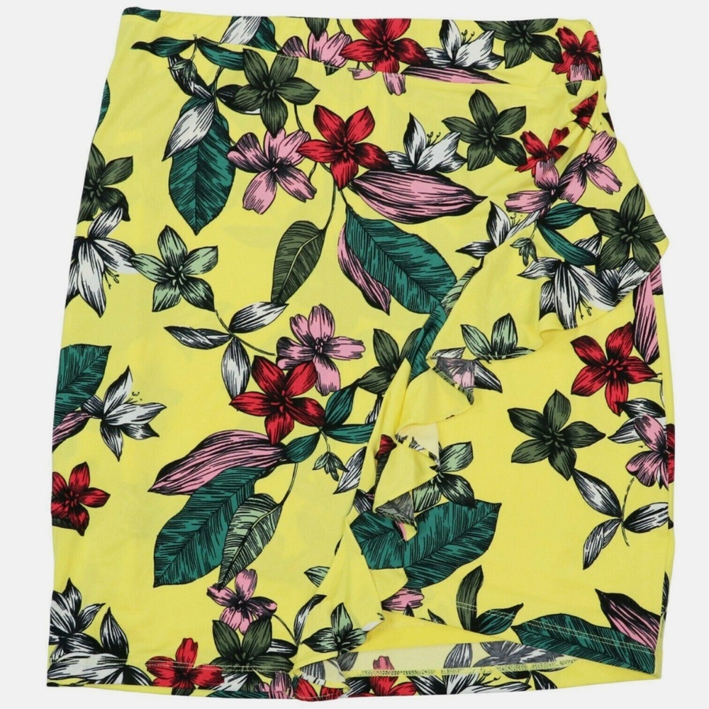New Guess Women's Skirt Yellow Size XL Asymmetrical Floral Ruffled
